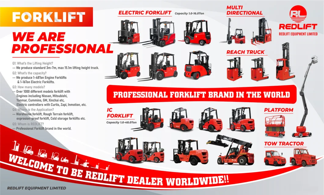 Redlift 2.5ton High Performance Electric Forklift Truck with Low Noise, No Exhaust Emission 2.5ton 3ton 3.5ton