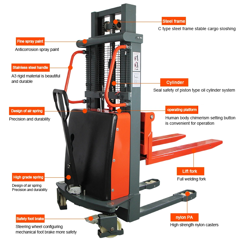 Hot Sell Semi Electric Pallet Stacker 1.5ton 3meter Stacking Forklift Cheap Price